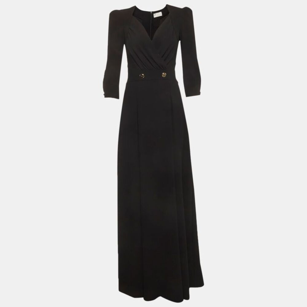 Elisabetta Franchi Black Crepe Wrapped Long Dress M
